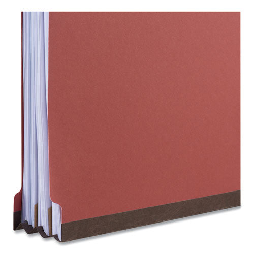 Red Pressboard End Tab Classification Folders, 2" Expansion, 2 Dividers, 6 Fasteners, Letter Size, Red Exterior, 10/box.