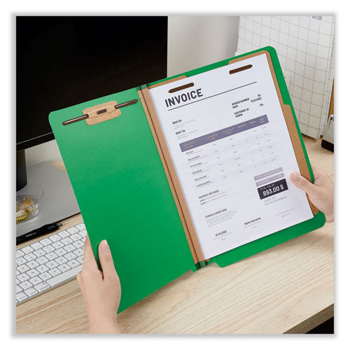 Deluxe Six-section Pressboard End Tab Classification Folders, 2 Dividers, 6 Fasteners, Letter Size, Green, 10/box.