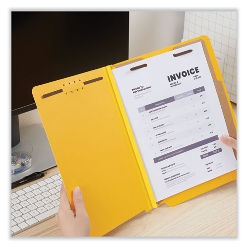 Deluxe Six-section Pressboard End Tab Classification Folders, 2 Dividers, 6 Fasteners, Letter Size, Yellow, 10/box.
