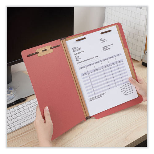 Deluxe Six-section Pressboard End Tab Classification Folders, 2 Dividers, 6 Fasteners,Letter Size, Bright Red, 10/box