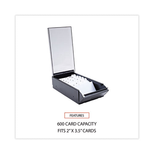 Business Card File, Holds 600 2 X 3.5 Cards, 4.25 X 8.25 X 2.5, Metal/plastic, Black.