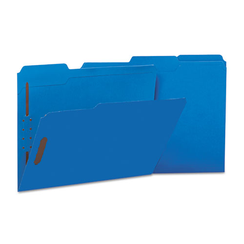 Deluxe Reinforced Top Tab Fastener Folders, 0.75" Expansion, 2 Fasteners, Letter Size, Blue Exterior, 50/box
