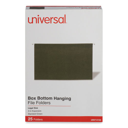Box Bottom Hanging File Folders, 3" Capacity, Legal Size, 1/5-cut Tabs, Standard Green, 25/box.