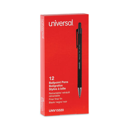 Ballpoint Pen, Retractable, Fine 0.7 Mm, Black Ink, Black Barrel, Dozen.