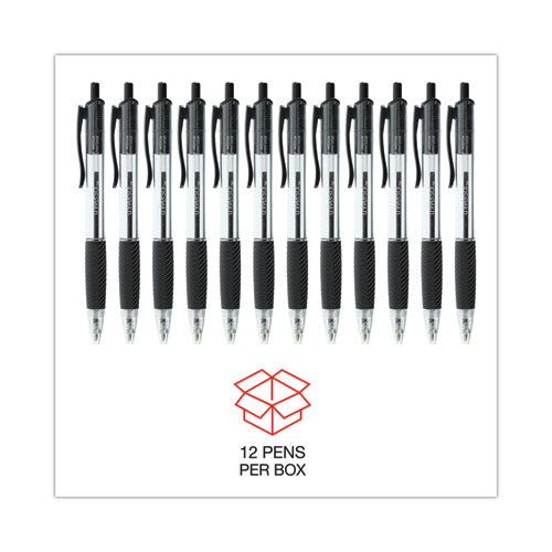 Comfort Grip Ballpoint Pen, Retractable, Medium 1 Mm, Black Ink, Clear Barrel, Dozen