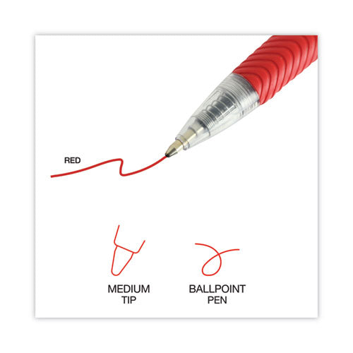 Comfort Grip Ballpoint Pen, Retractable, Medium 1 Mm, Red Ink, Clear/red Barrel, Dozen.