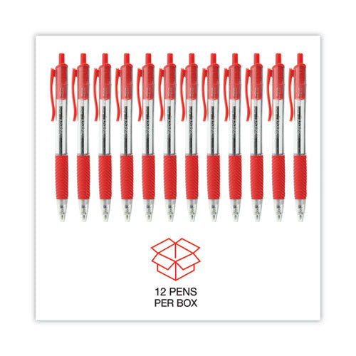 Comfort Grip Ballpoint Pen, Retractable, Medium 1 Mm, Red Ink, Clear/red Barrel, Dozen.