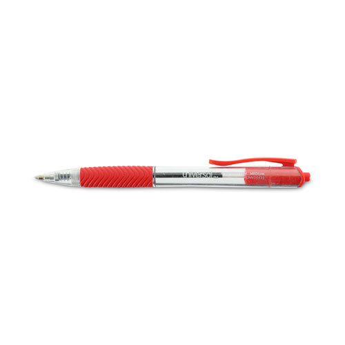 Comfort Grip Ballpoint Pen, Retractable, Medium 1 Mm, Red Ink, Clear/red Barrel, Dozen.