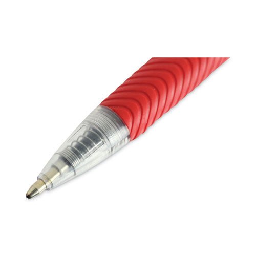 Comfort Grip Ballpoint Pen, Retractable, Medium 1 Mm, Red Ink, Clear/red Barrel, Dozen.