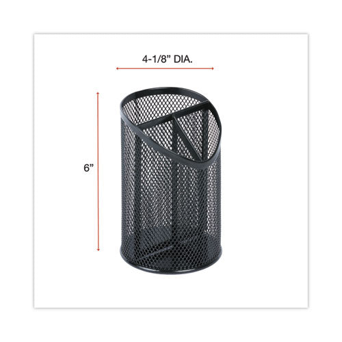 Metal Mesh 3-compartment Pencil Cup, 4.13" Diameter X 6"h, Black.