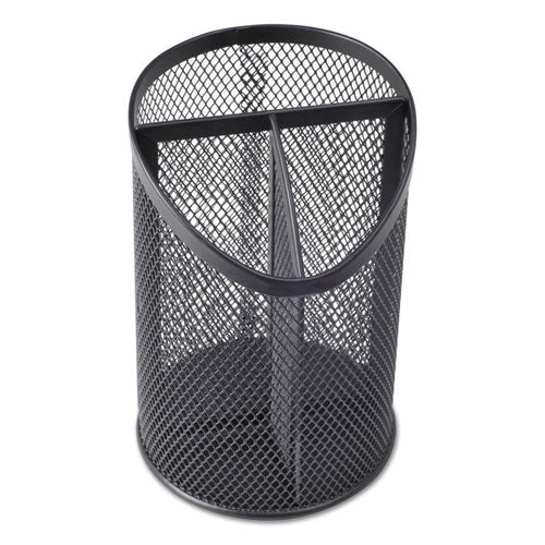Metal Mesh 3-compartment Pencil Cup, 4.13" Diameter X 6"h, Black.