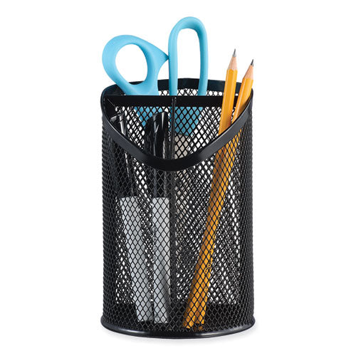 Metal Mesh 3-compartment Pencil Cup, 4.13" Diameter X 6"h, Black.