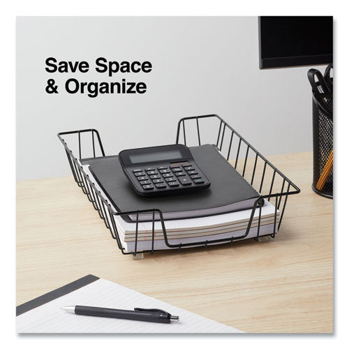 Wire Metal Letter Tray, 1 Section, Letter Size Files, 10" X 14.13" X 3", Black