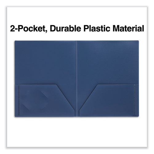 Two-pocket Plastic Folders, 100-sheet Capacity, 11 X 8.5, Navy Blue, 10/pack.