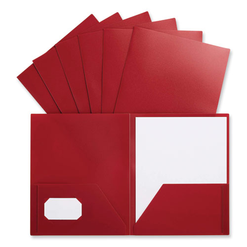 Two-pocket Plastic Folders, 100-sheet Capacity, 11 X 8.5, Red, 10/pack.
