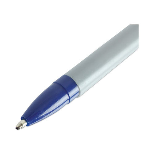 Ballpoint Pen, Stick, Medium 1 Mm, Blue Ink, Gray/blue Barrel, Dozen.