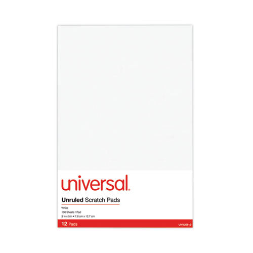 Scratch Pads, Unruled, 3 X 5, White, 100 Sheets, 12/pack.