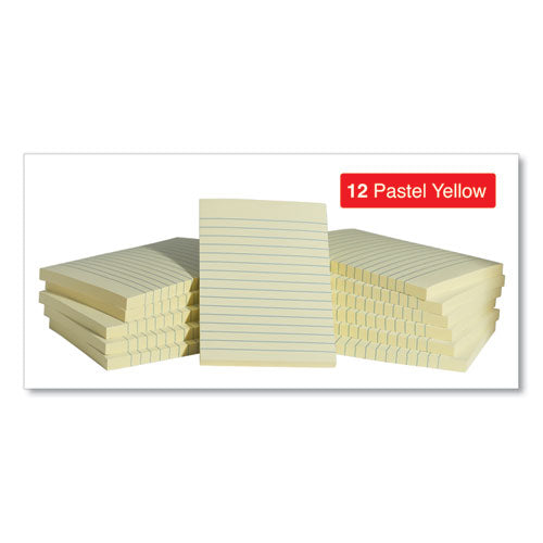 Self-stick Note Pads, Note Ruled, 4" X 6", Yellow, 100 Sheets/pad, 12 Pads/pack.