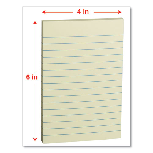 Self-stick Note Pads, Note Ruled, 4" X 6", Yellow, 100 Sheets/pad, 12 Pads/pack.