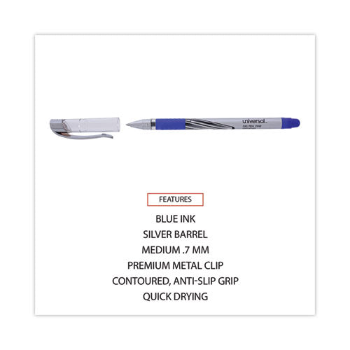 Gel Pen, Stick, Medium 0.7 Mm, Blue Ink, Silver/blue Barrel, Dozen.