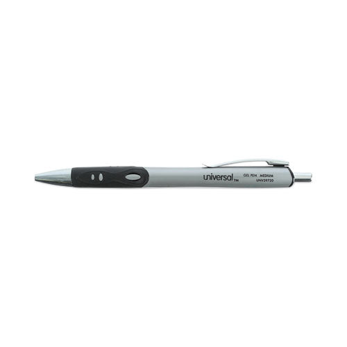 Comfort Grip Gel Pen, Retractable, Medium 0.7 Mm, Black Ink, Gray/black/silver Barrel, Dozen.