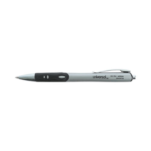 Comfort Grip Gel Pen, Retractable, Medium 0.7 Mm, Black Ink, Gray/black/silver Barrel, Dozen.