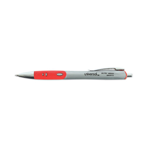 Comfort Grip Gel Pen, Retractable, Medium 0.7 Mm, Red Ink, Silver Barrel, Dozen