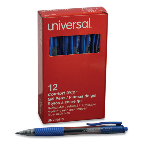 Comfort Grip Gel Pen, Retractable, Medium 0.7 Mm, Blue Ink, Clear/blue Barrel, Dozen.