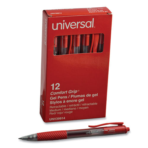 Comfort Grip Gel Pen, Retractable, Medium 0.7 Mm, Red Ink, Clear/red Barrel, Dozen.