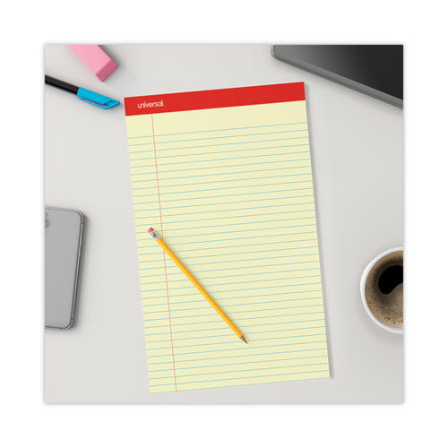 Perforated Ruled Writing Pads, Wide/legal Rule, Red Headband, 50 Canary-yellow 8.5 X 14 Sheets, Dozen.