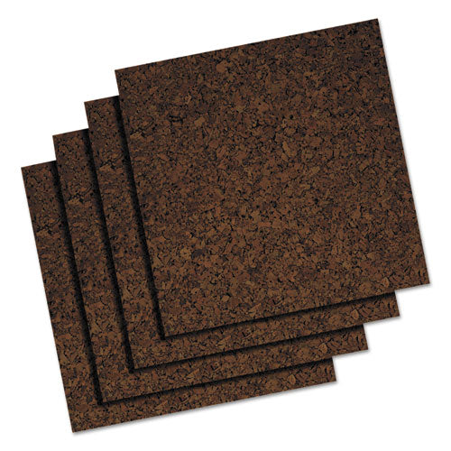 Cork Tile Panels, 12 X 12, Dark Brown Surface, 4/pack
