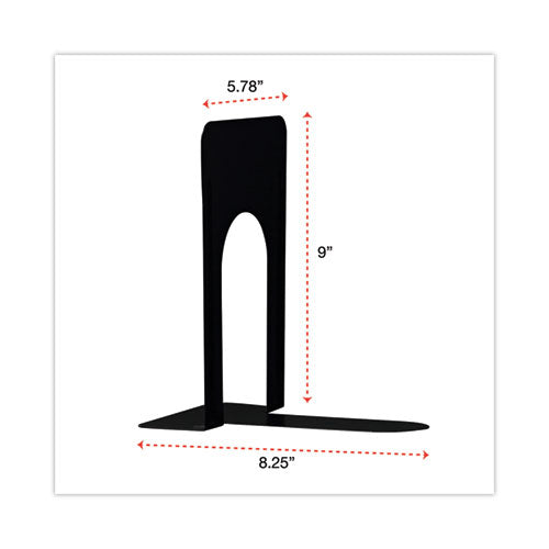 Economy Bookends, Standard, 5.88 X 8.25 X 9, Heavy Gauge Steel, Black, 1 Pair.