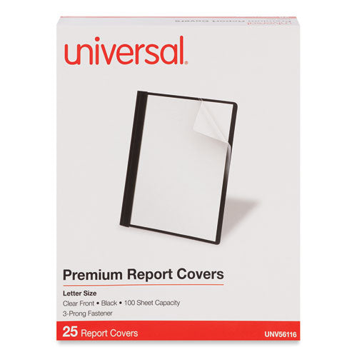 Clear Front Report Cover With Fasteners, Three-prong Fastener,0.5" Capacity, 8.5 X 11, Clear/black, 25/box