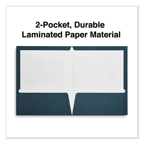 Laminated Two-pocket Folder, Cardboard Paper, 100-sheet Capacity, 11 X 8.5, Navy, 25/box.