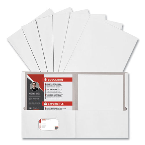 Two-pocket Portfolio, Embossed Leather Grain Paper, 11 X 8.5, White, 25/box.