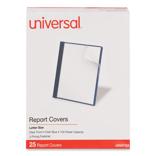Clear Front Report Cover, Prong Fastener, 0.5" Capacity, 8.5 X 11, Clear/dark Blue, 25/box.