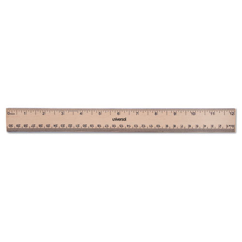 Flat Wood Ruler W/double Metal Edge, Standard, 12" Long, Clear Lacquer Finish.