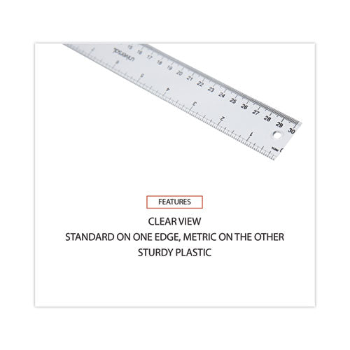 Clear Plastic Ruler, Standard/metric, 12" Long, Clear.