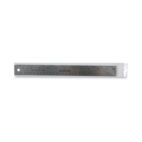 Stainless Steel Ruler With Cork Back And Hanging Hole, Standard/metric, 12" Long.
