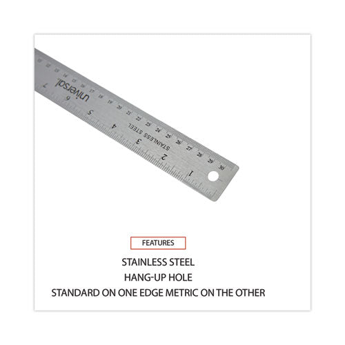 Stainless Steel Ruler With Cork Back And Hanging Hole, Standard/metric, 12" Long.