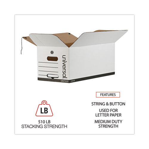 Deluxe Quick Set-up String-and-button Boxes, Letter Files, White, 12/carton.