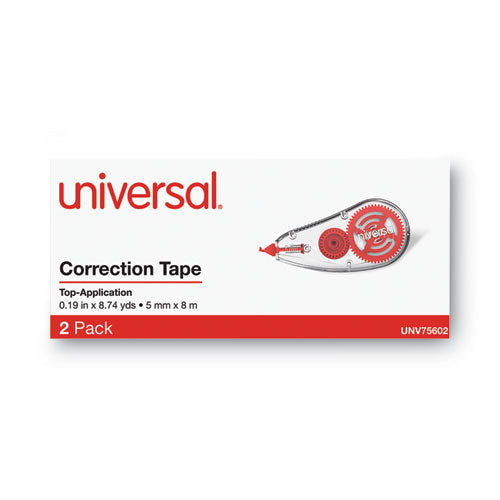 Correction Tape Dispenser, Non-refillable, Transparent Red Applicator, 0.2" X 315", 2/pack.