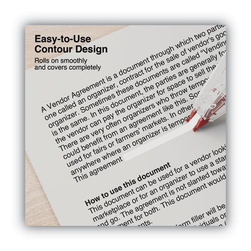 Correction Tape Dispenser, Non-refillable, Transparent Red Applicator, 0.2" X 315", 2/pack.