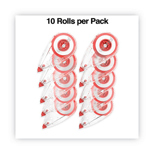 Correction Tape, Mini Economy, Non-refillable, Clear/red Applicator, 0.25" X 275", 10/pack.