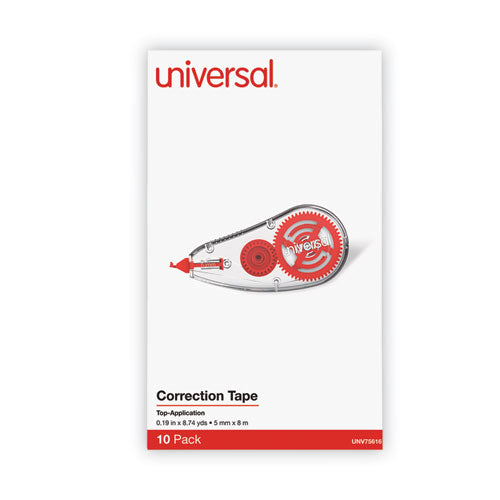 Correction Tape Dispenser, Non-refillable, Transparent Red Applicator, 0.2" X 315", 10/pack.