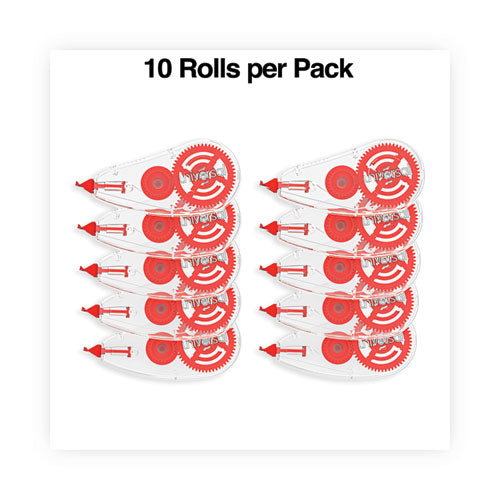 Correction Tape Dispenser, Non-refillable, Transparent Red Applicator, 0.2" X 315", 10/pack.