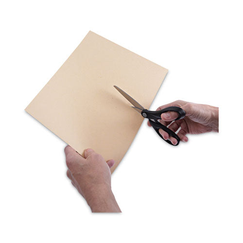 Stainless Steel Office Scissors, 8" Long, 3.75" Cut Length, Straight Black Handle.