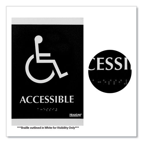 Century Series Office Sign, Accessible, 6 X 9, Black/silver