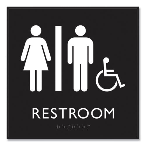 Ada Sign, Unisex Accessible Restroom, Plastic, 8 X 8, Clear/white.