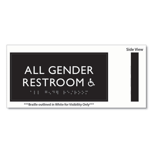 Ada Sign, All Gender Restroom Accessible, Plastic, 4 X 4, Clear/white